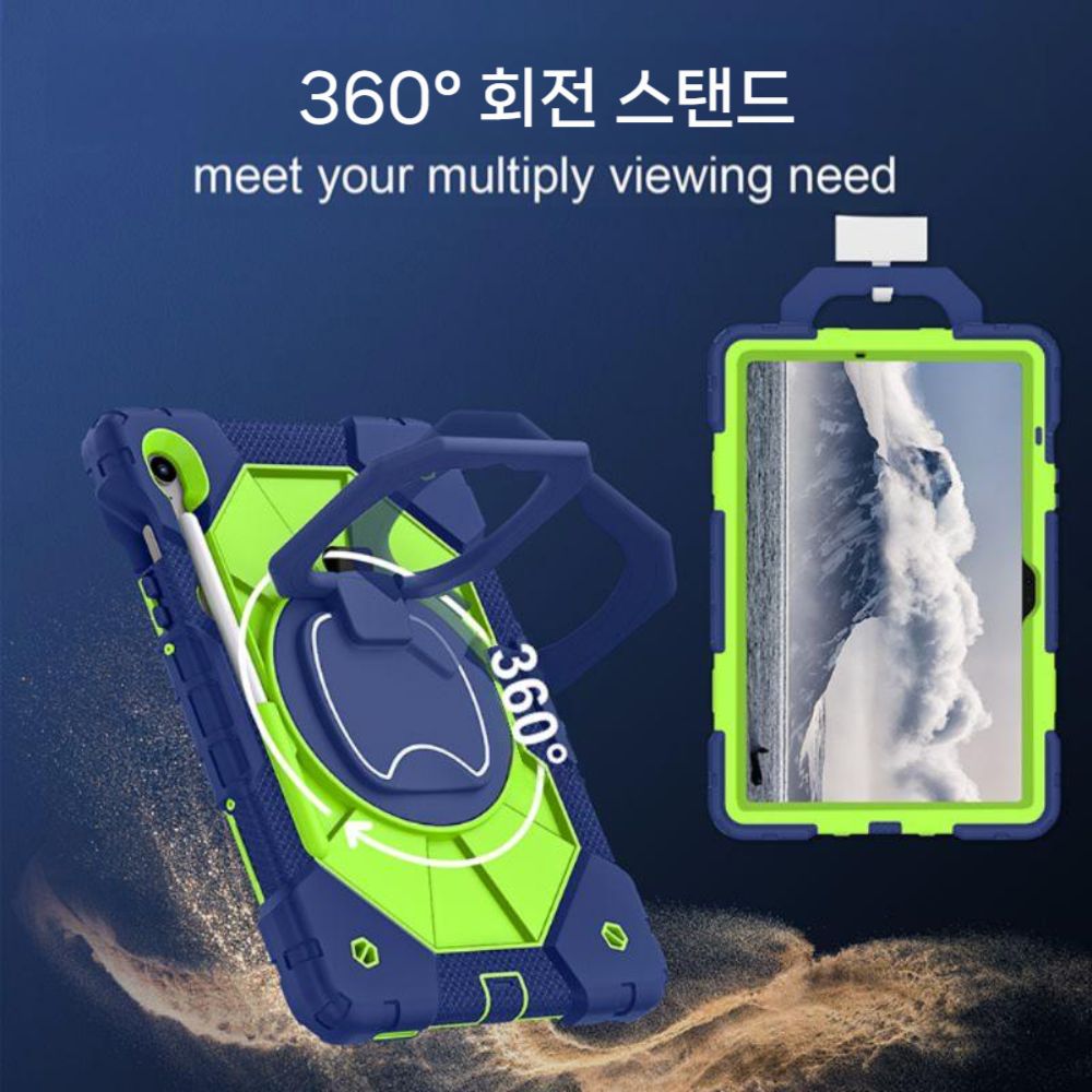 갤럭시탭 s10 라이트 보호 케이스 s펜 슬롯 실리콘 회전 그립 거치대 랜야드 스트랩 - 상세 이미지 5