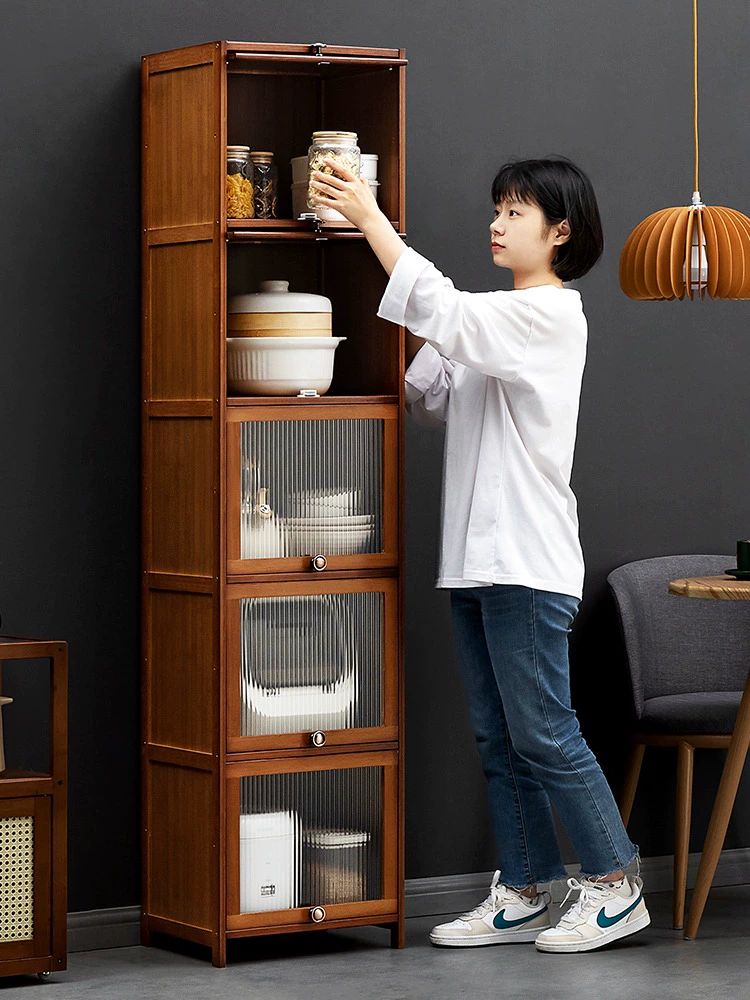 틈새 수납장 원목 슬라이딩 다용도 거실 라탄 서랍장 슬림장 책장 수납 침실 베란다 창홍 투명 플립 도어 3단 30cm - 상세 이미지 5