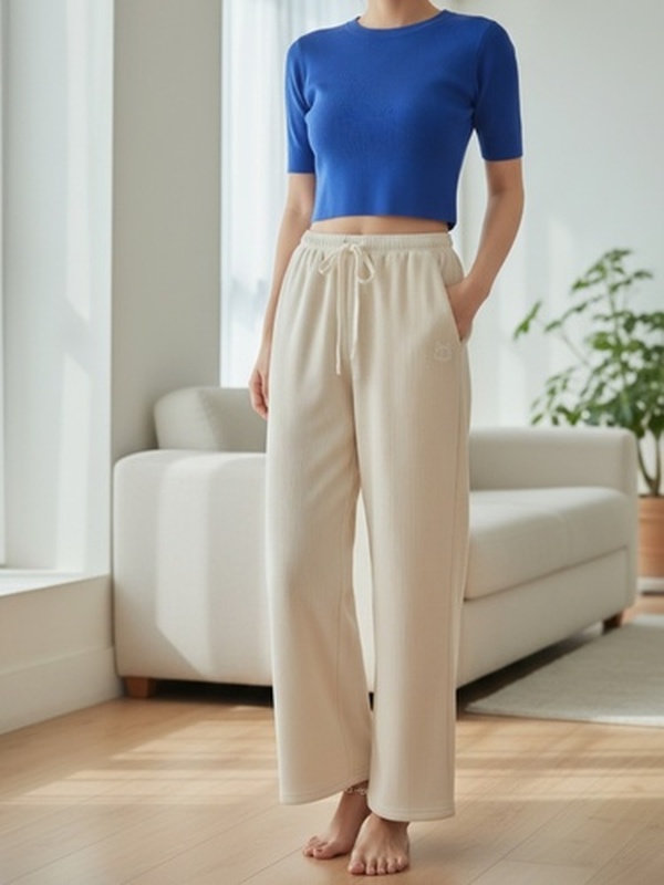 버블벳 골지본딩 와이드핏 밴딩 데일리  이지팬츠아이보리(크림) - 상품 이미지