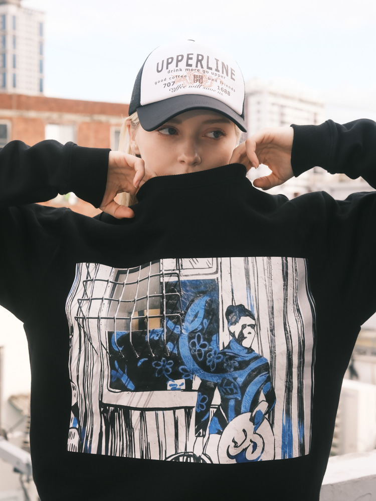 버블벳 오버핏 그래픽 맨투맨 티셔츠 데일리 루즈핏 긴팔 티 여자 가을 스트릿 코디블랙 - 상세 이미지 4