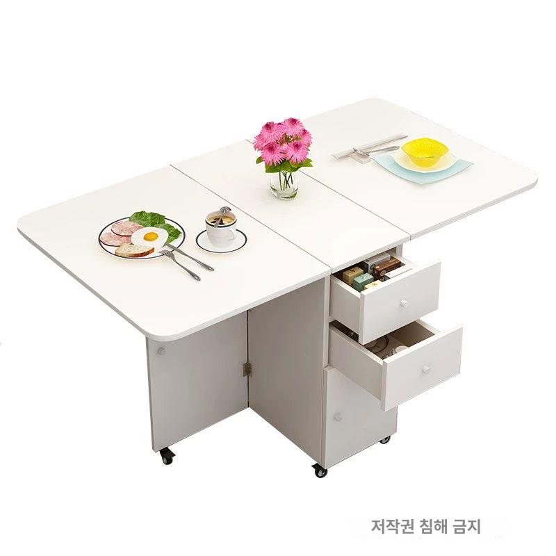 접이식 미니 식탁 수납장 원룸 확장형 원형 수납형 탁자 다용도 공간활용 이동식 간이 가정용 프리미엄 140x80 블랙블랙 - 상세 이미지 5