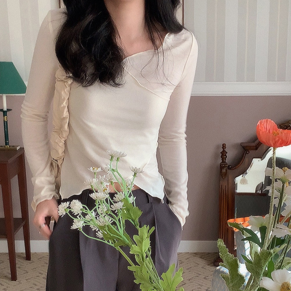 데일리즈 여성 데일리 발레코어룩 속기모브이넥티 스판 언발긴팔티 자체제작 - 상세 이미지 5