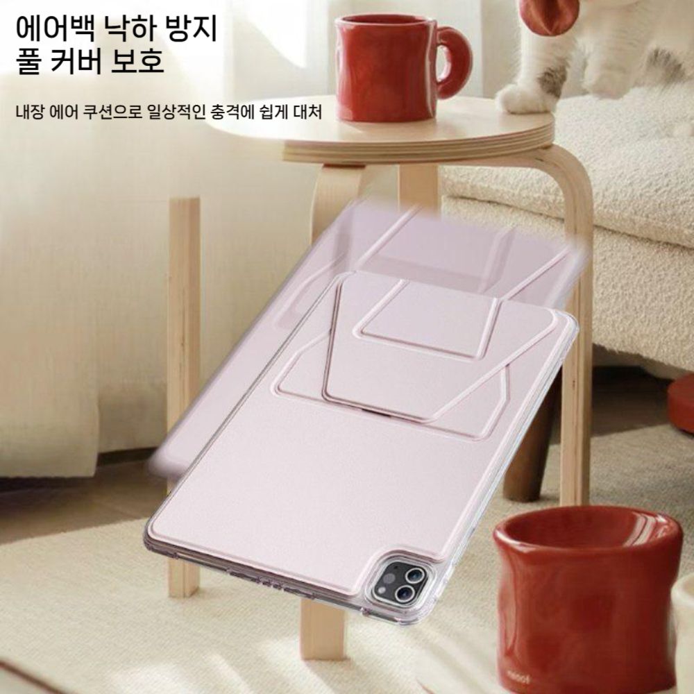 갤럭시탭 s10 라이트 보호 케이스 접이식 거치대 가죽 싱글 무광택 아크릴 커버 - 상세 이미지 3