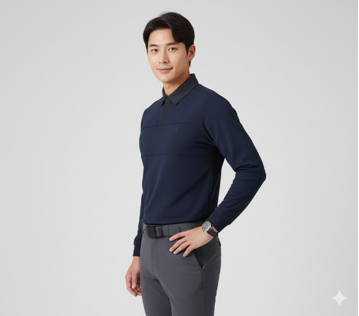 볼빅 골프 남성 가을 심플 스타리시한 필드룩 골프웨어 카라 티셔츠 - 상세 이미지 2