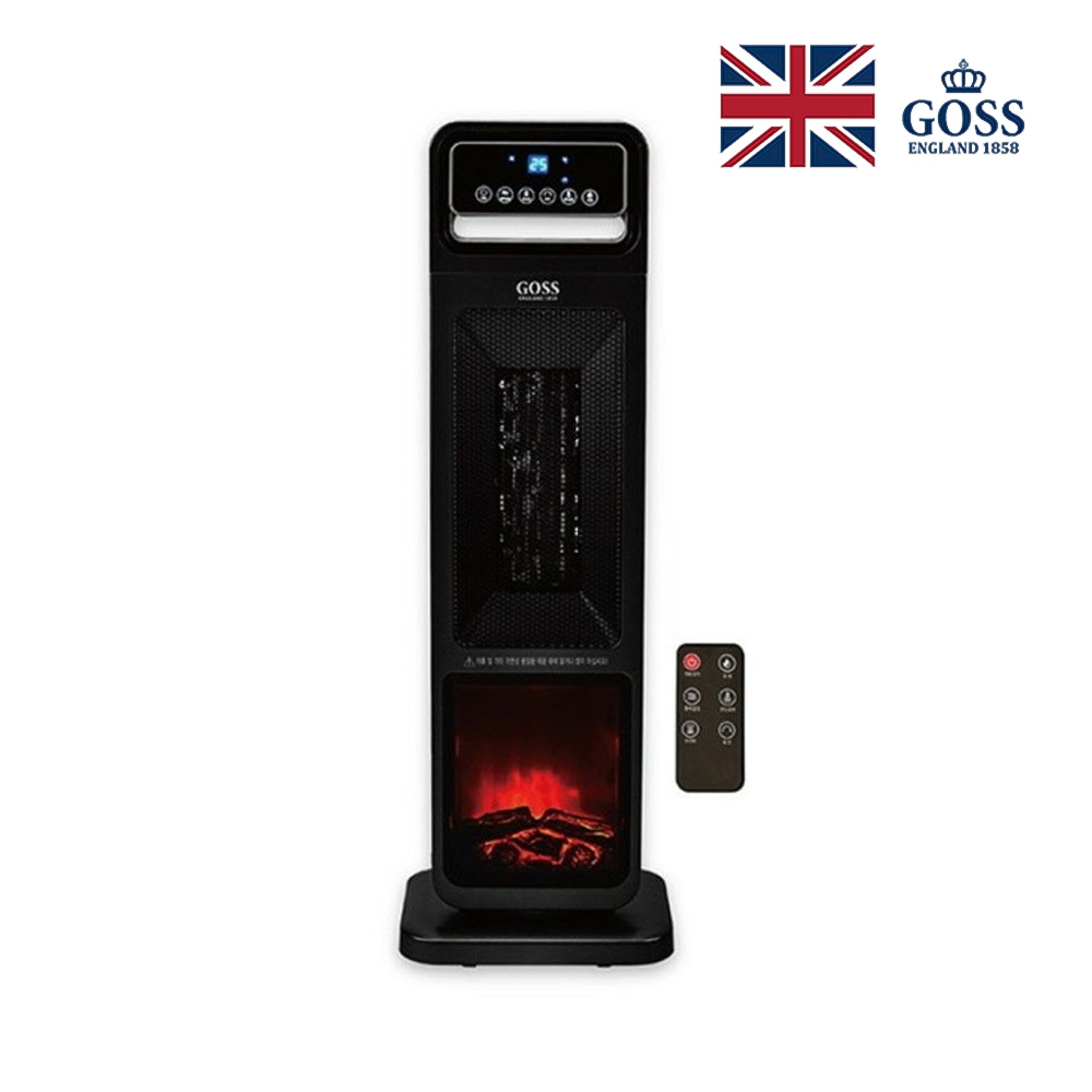 고스 스탠드형 온풍기 리모컨 벽난로조명 전기히터 슬림형 회전