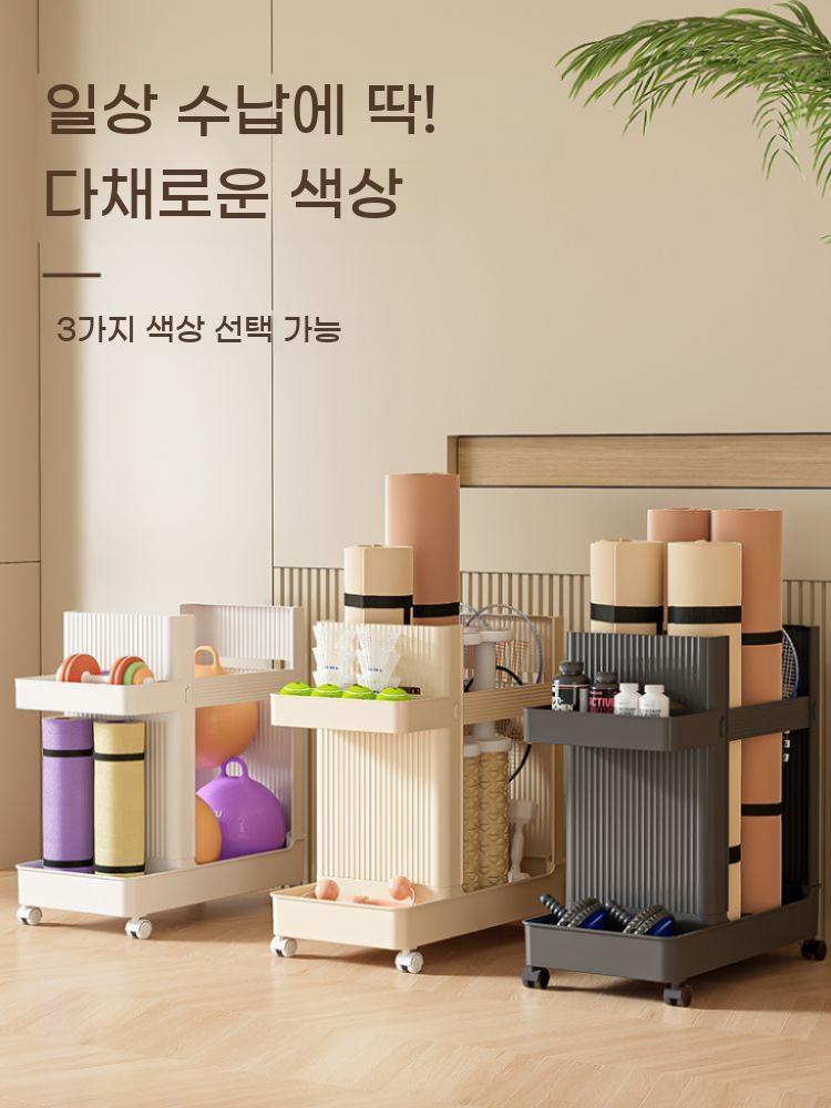 요가매트 정리함 수납장 보관함 트롤리 이동식 수납 요가 기구 정리 폼롤러 매트 - 상세 이미지 4