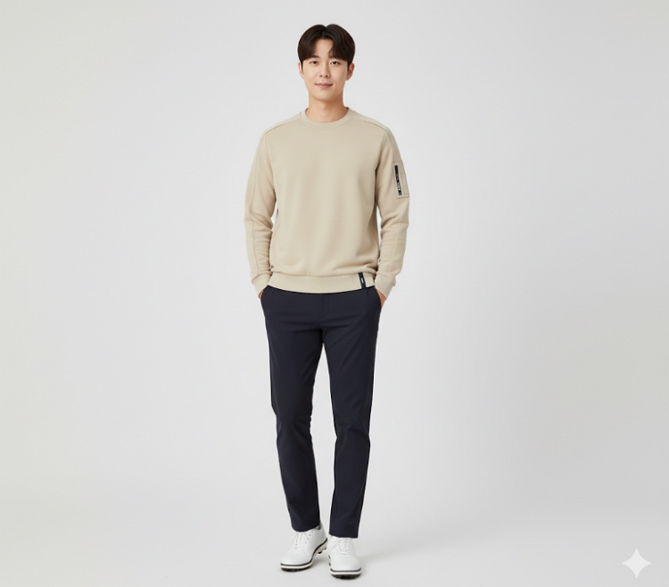 볼빅골프 남성 가을 깔끔한 세미 라운넥 필드룩 골프웨어 긴팔 티셔츠