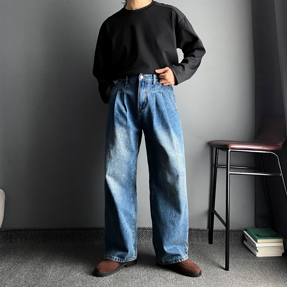 남자 절개 흰색 면 티 라운드 어깨넓어보이는 고밀도 비침없는 데일리 이너티 - 상세 이미지 3