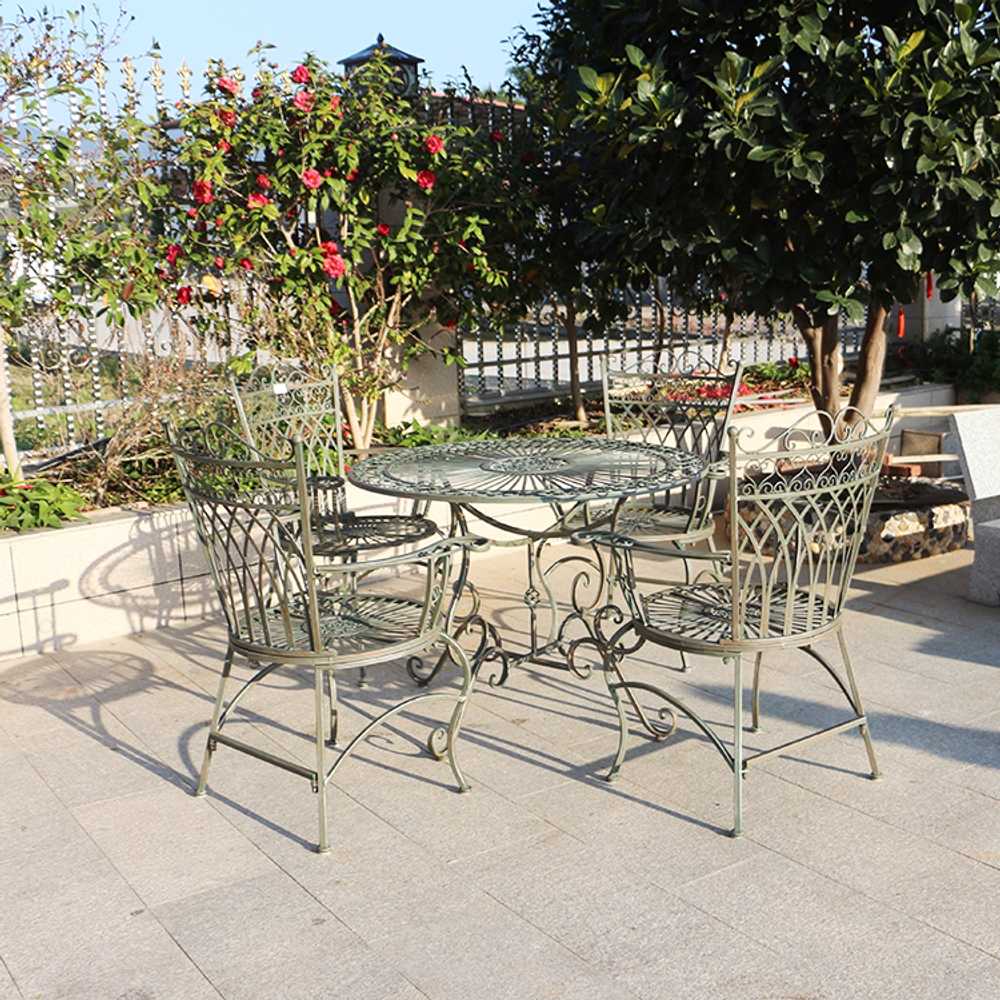 야외 철제 테이블 의자 세트 정원 테라스 인테리어 테이블 1개+의자 4개 - 상세 이미지 5