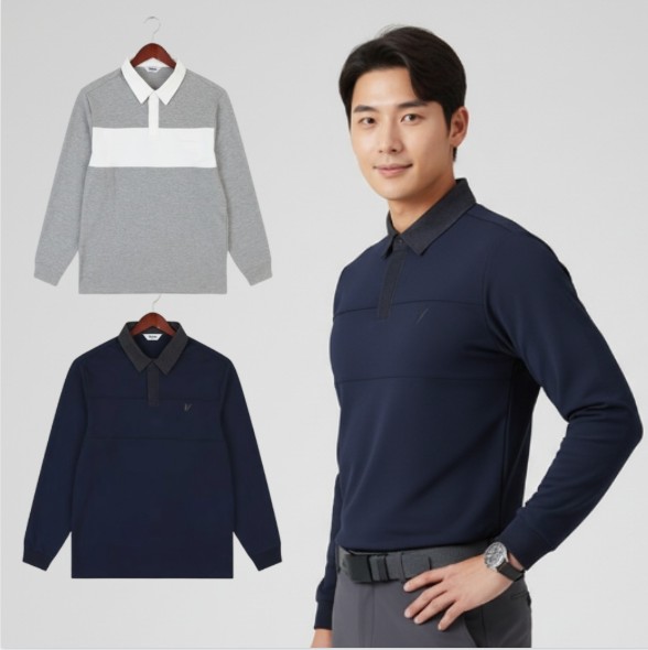 볼빅 골프 남성 가을 심플 스타리시한 필드룩 골프웨어 카라 티셔츠 - 상품 이미지