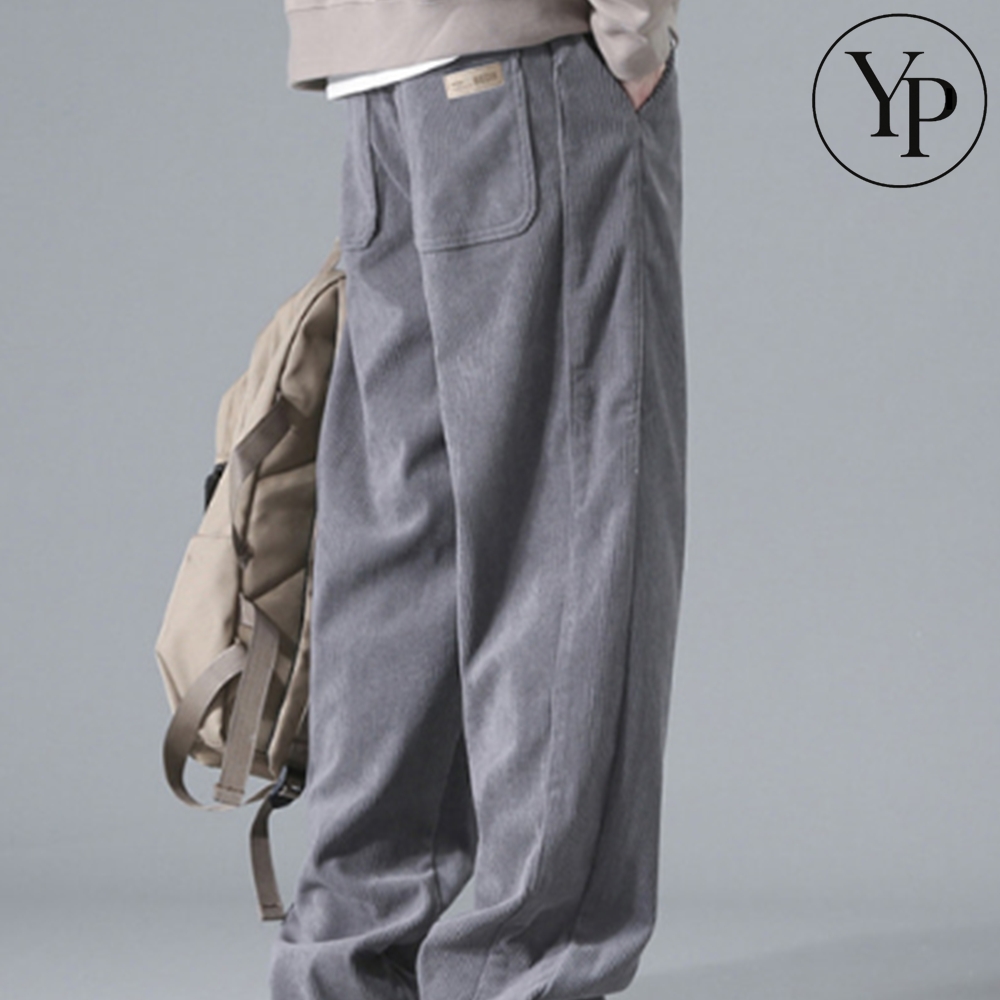 남성 코듀로이 밴딩 팬츠 골덴 세미 와이드 츄리닝 통바지 플리츠 바지 - 상품 이미지