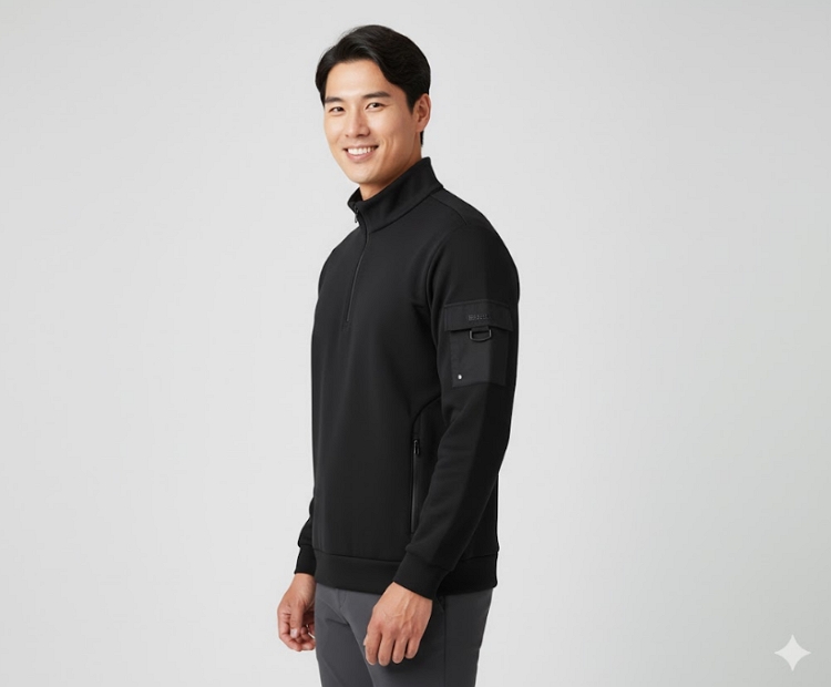 볼빅골프 남성 가을 간절기 포켓형 일상 필드룩 골프웨어 집업 스윙 티셔츠 - 상세 이미지 4