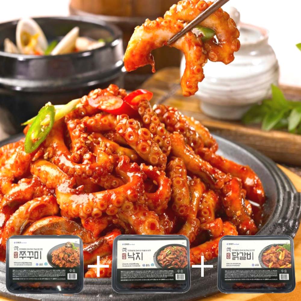 천해무 양념 쭈꾸미볶음 낙지볶음 닭갈비 3종 1세트 - 상품 이미지