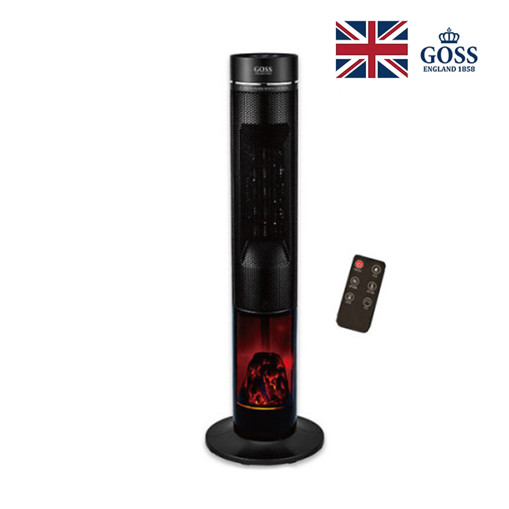 고스 스탠드형 온풍기 리모컨 벽난로조명 전기히터 좌우회전난방