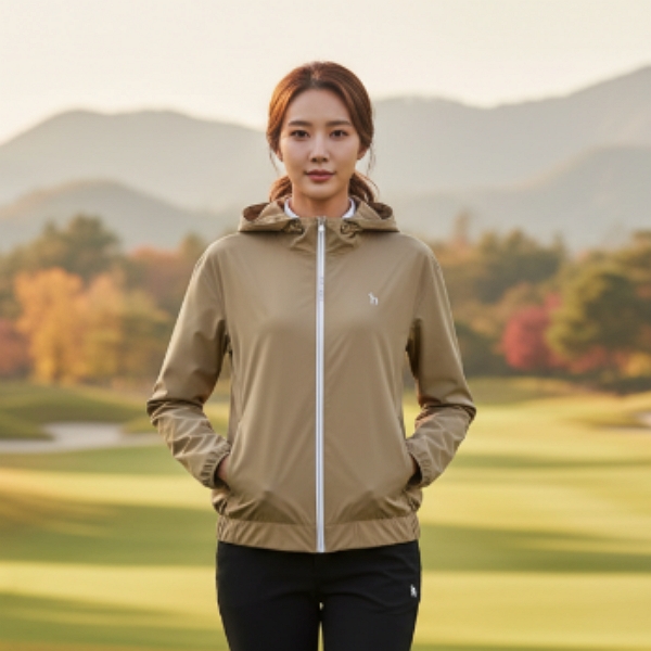 헤지스골프 여성 가을 방풍 스판 골프웨어 바람막이 후드 점퍼 - 상품 이미지