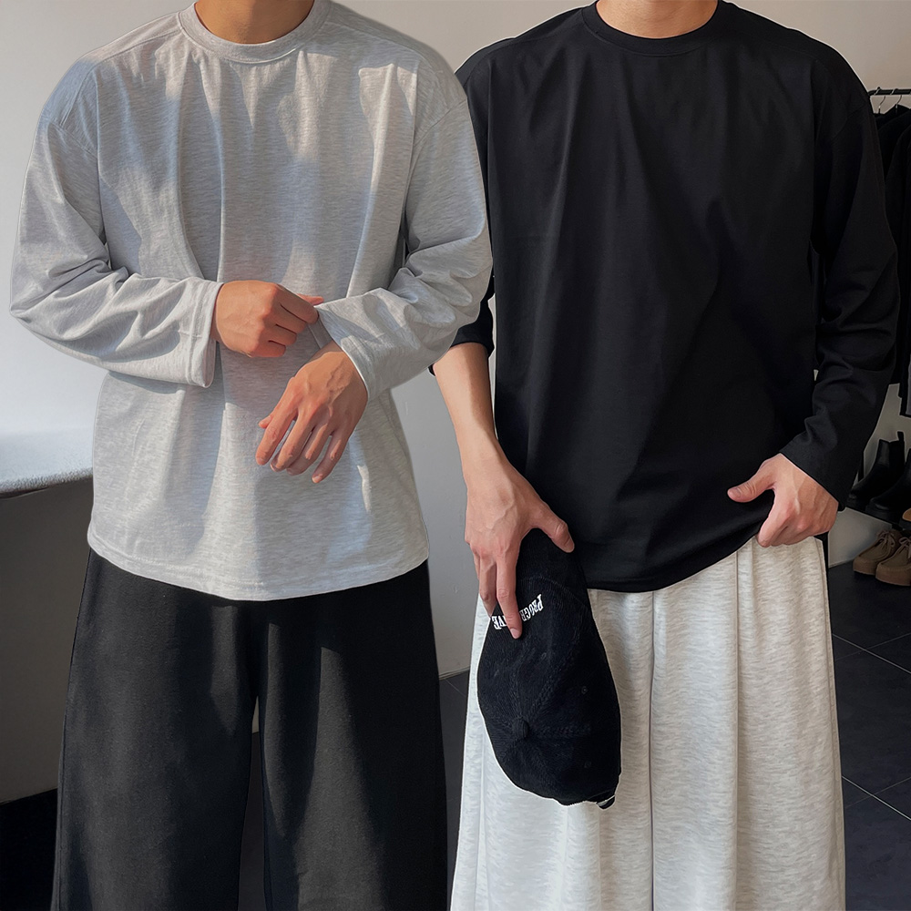 1+1 남자롱슬리브 긴팔무지티 무지티셔츠 쭉티 - 상품 이미지