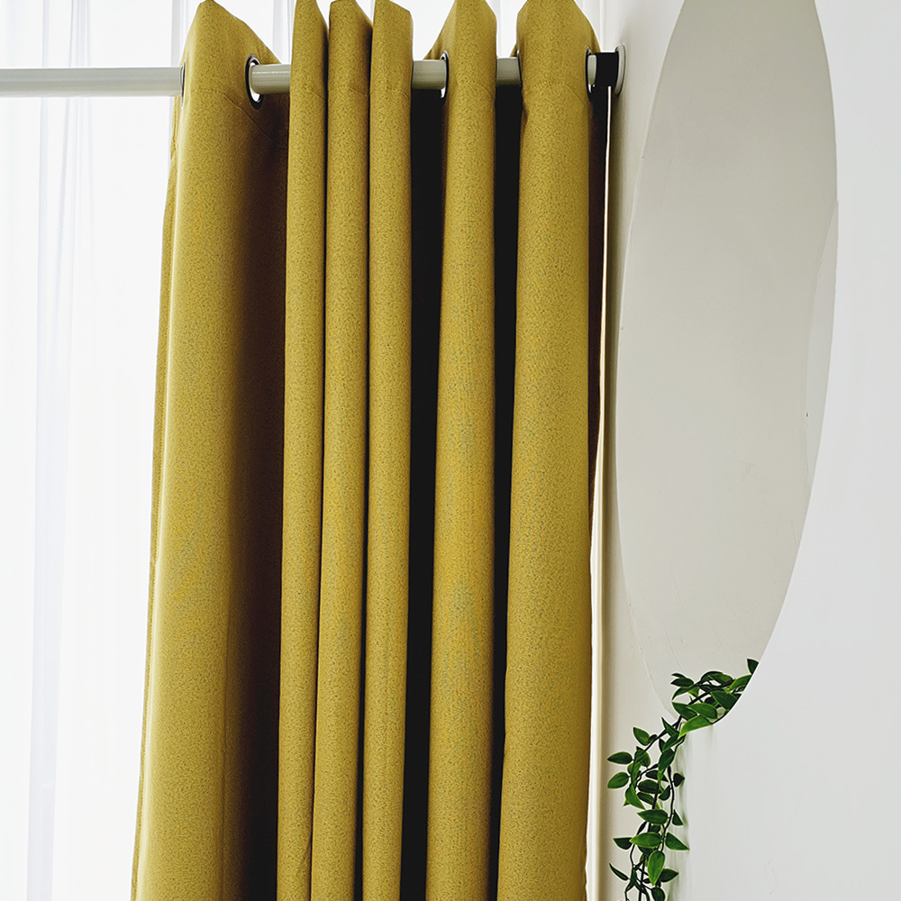 벽뚫지않는 암막커튼+힘센 압축봉 세트 버터옐로우, 225x235cm