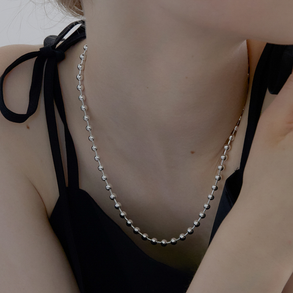 실버925 은 볼 체인 롱 목걸이 볼드 - 상품 이미지