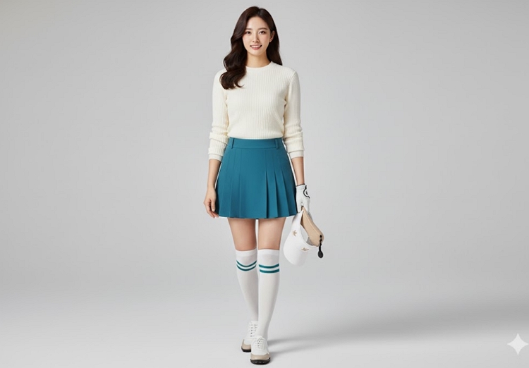 볼빅골프 여성 가을 플리츠 라운딩 필드룩 골프웨어 큐롯 스윙 스커트 - 상세 이미지 3