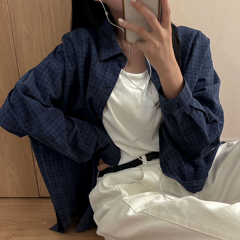오버핏 체크셔츠 남방 셔츠 - 상품 이미지