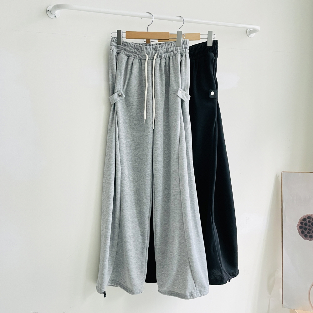 사이드 스냅 와이드팬츠 조거팬츠 여성 밴딩 트레이닝 바지 - 상세 이미지 4