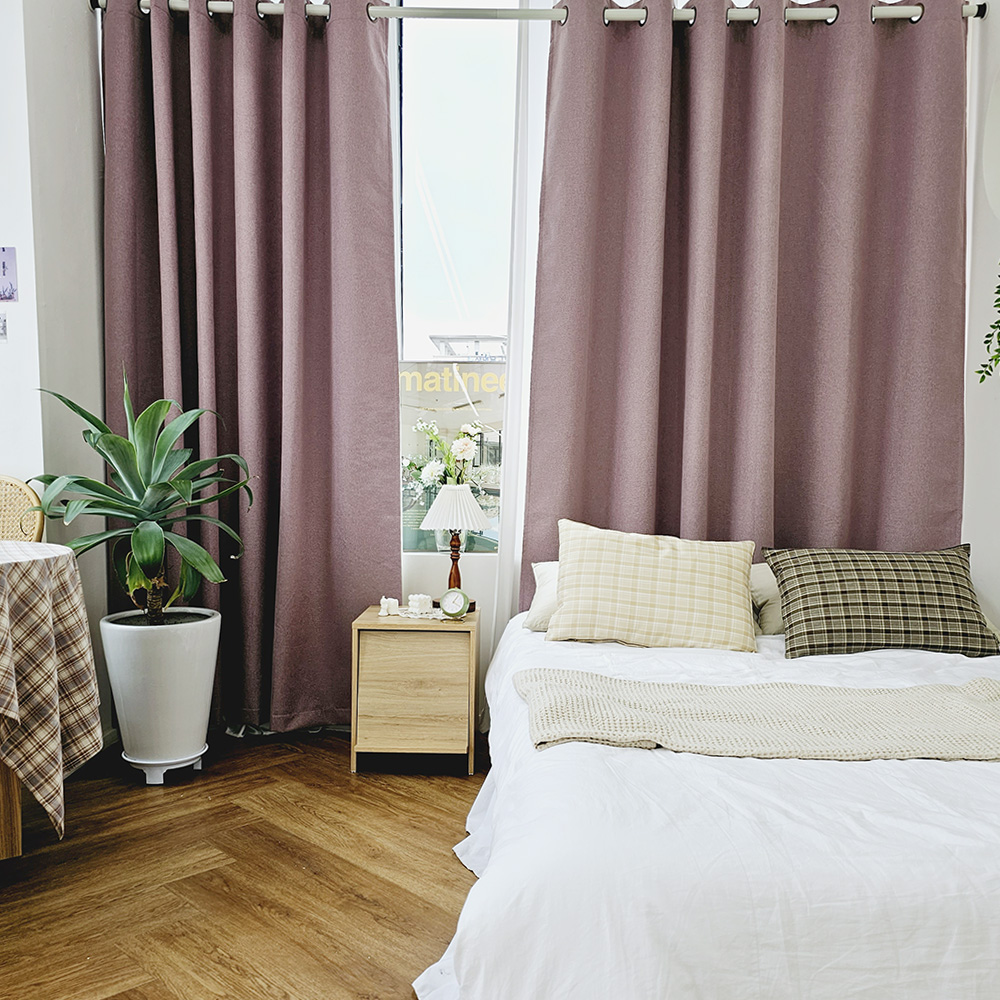 벽뚫지않는 암막커튼+힘센 압축봉 세트 핑크퍼플, 600x235cm(가로300cm2장)