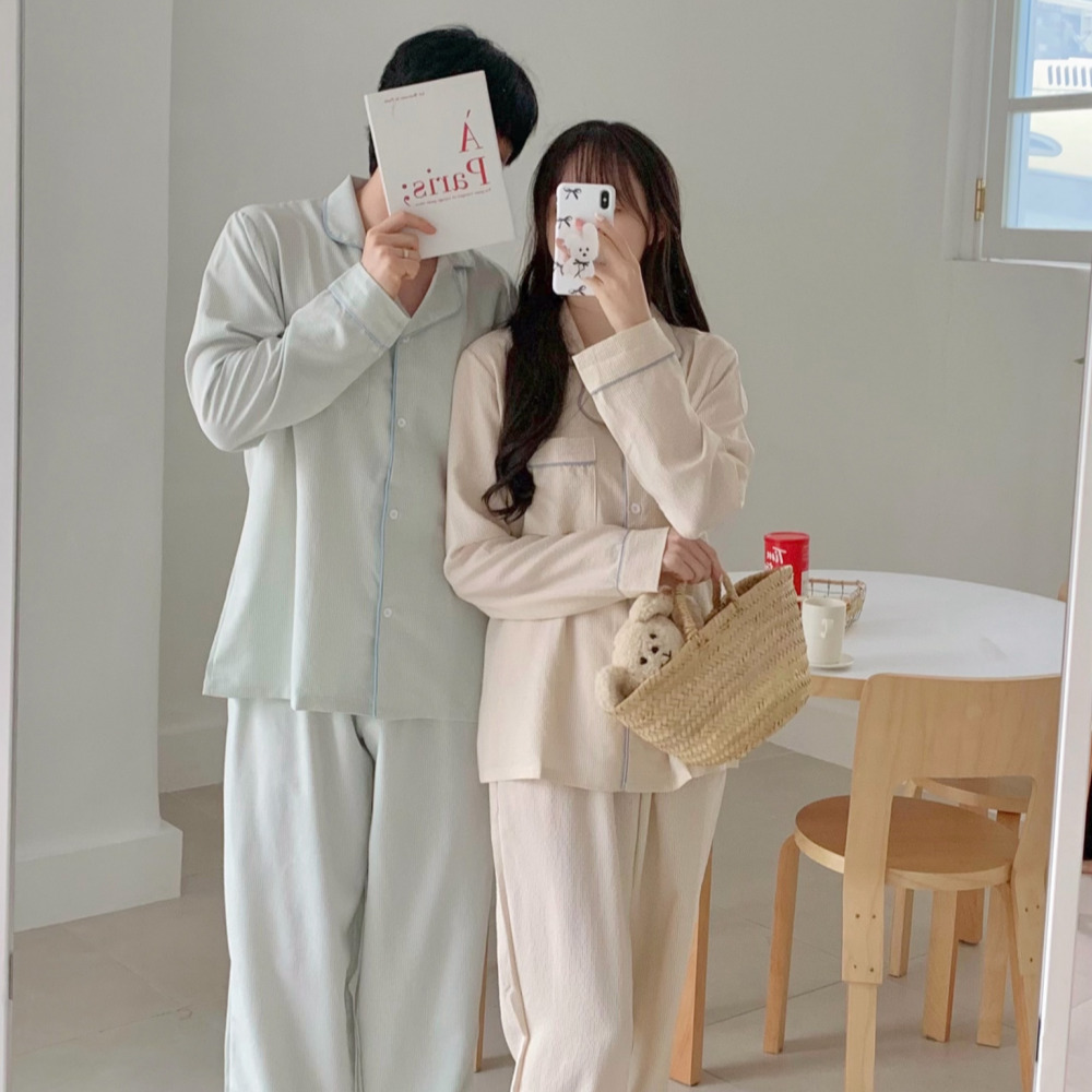 커플파자마 빅사이즈잠옷 신혼부부잠옷 이지웨어 스트라이프 홈웨어 크리스마스 세트 - 상세 이미지 2