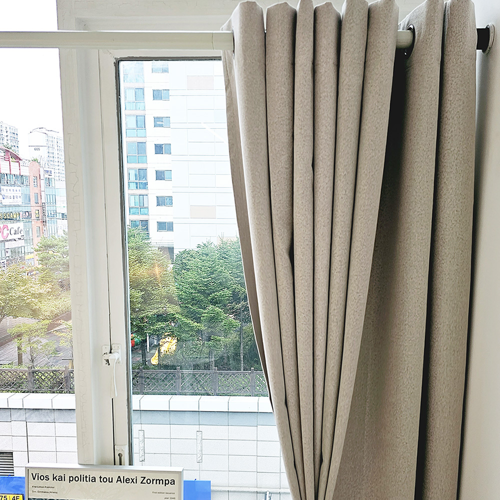 벽뚫지않는 암막커튼+힘센 압축봉 세트 모카베이지, 150x235cm