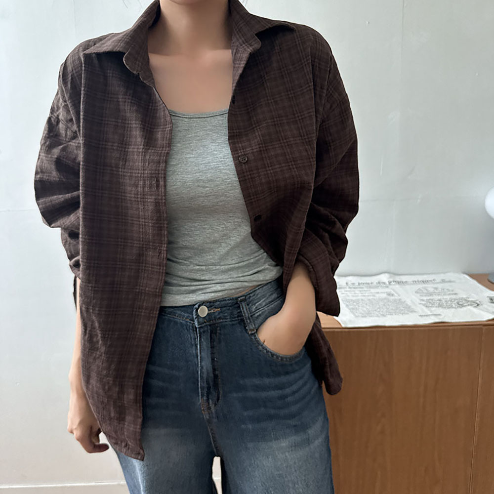 오버핏 체크셔츠 남방 셔츠 - 상세 이미지 5