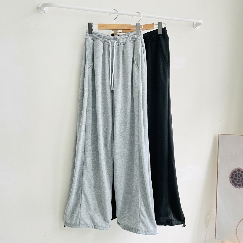 사이드 핀턱와이드팬츠 여성조거팬츠 밴딩 트레이닝 바지 - 상품 이미지