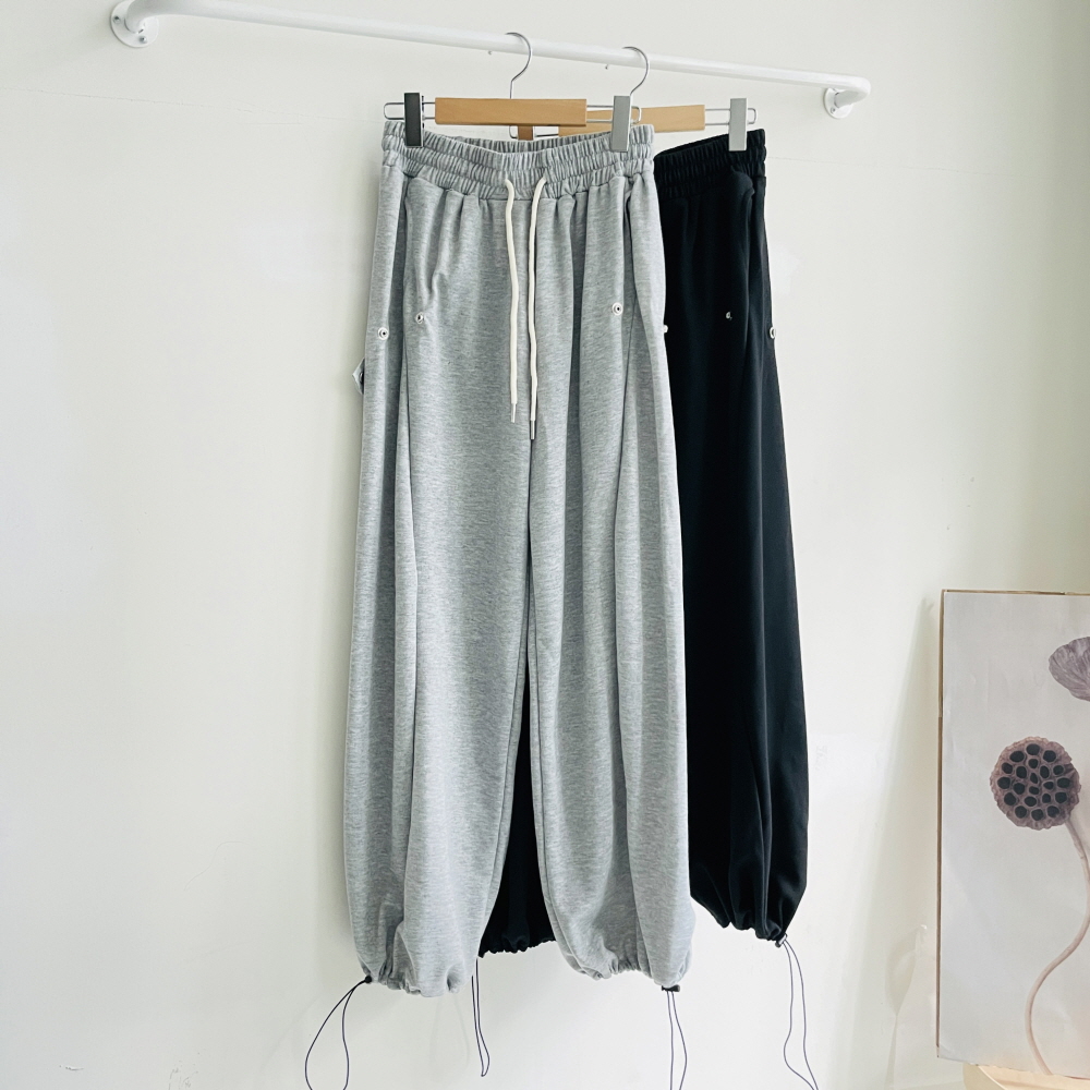 사이드 스냅 와이드팬츠 조거팬츠 여성 밴딩 트레이닝 바지 - 상세 이미지 3