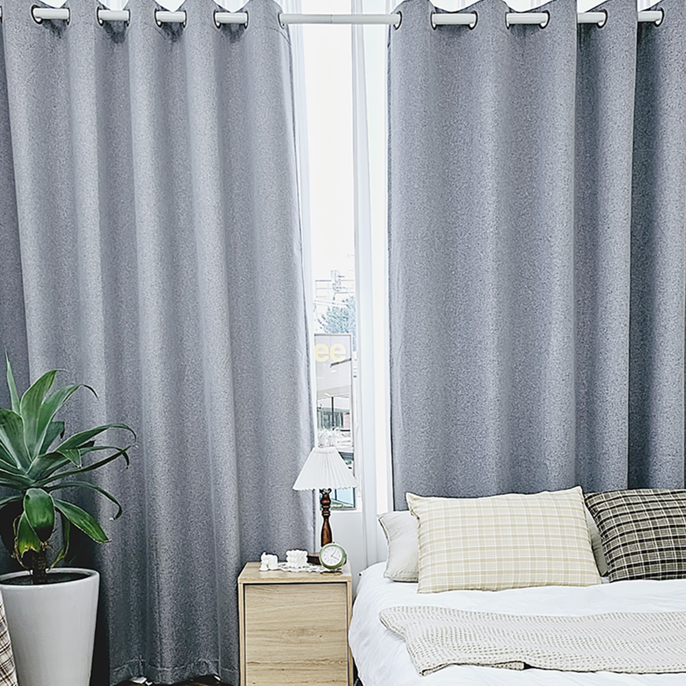 벽뚫지않는 암막커튼+힘센 압축봉 세트 라이트그레이, 600x235cm(가로300cm2장)