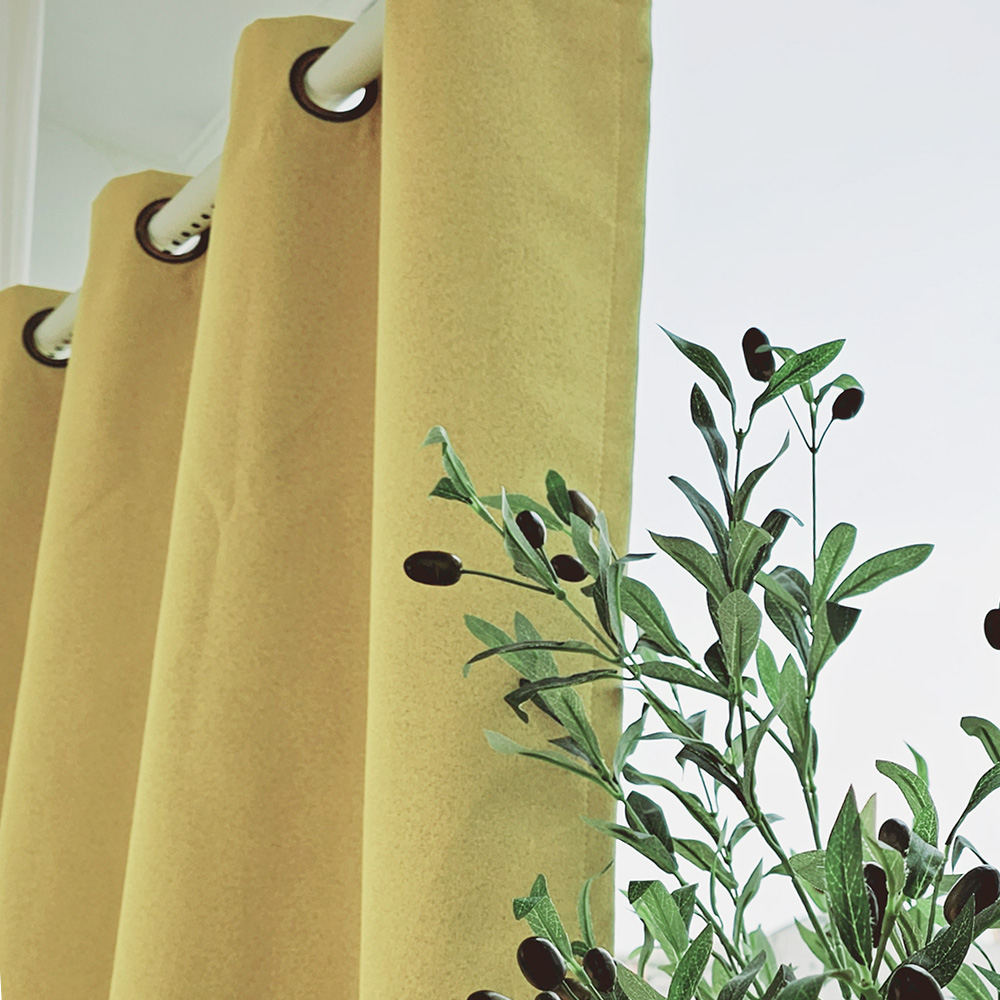 벽뚫지않는 암막커튼+힘센 압축봉 세트 버터옐로우, 225x235cm