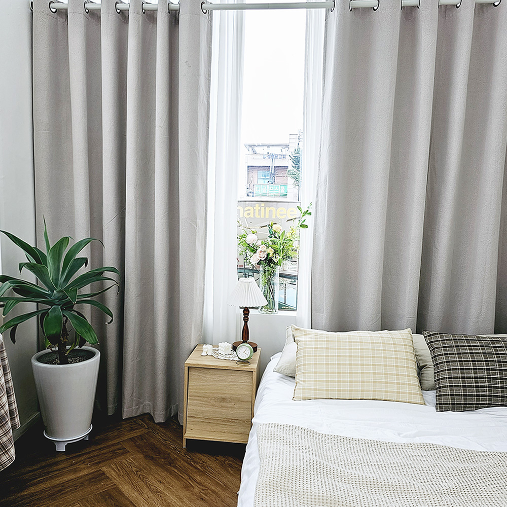 벽뚫지않는 암막커튼+힘센 압축봉 세트 모카베이지, 300x235cm(가로150cm2장)