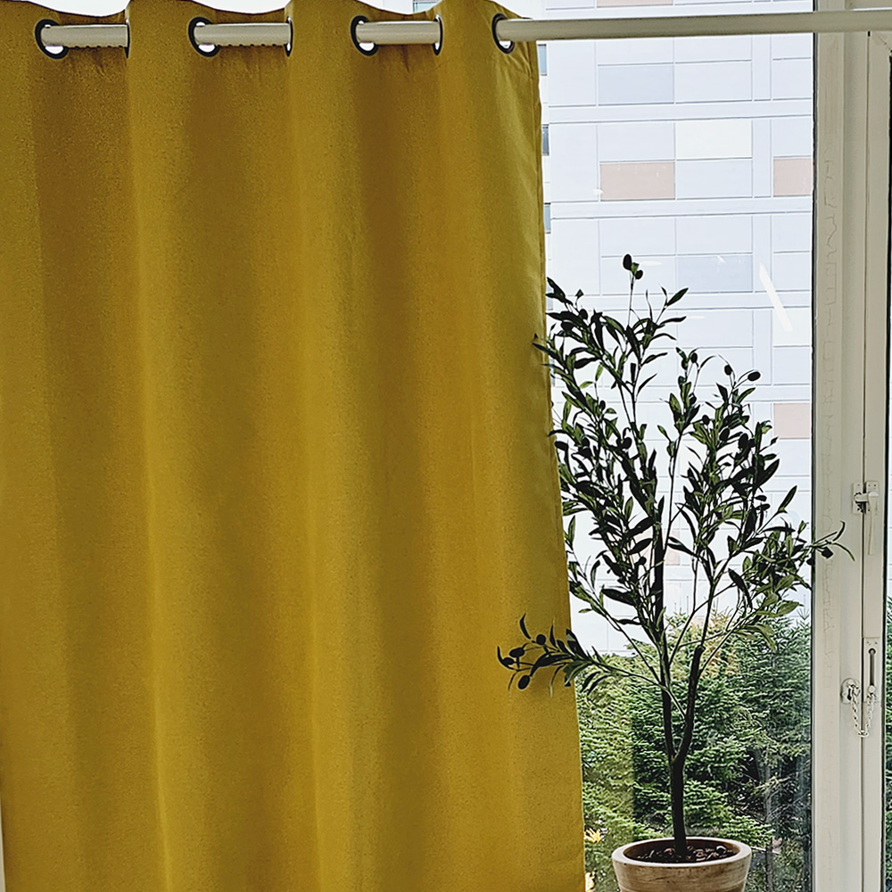 벽뚫지않는 암막커튼+힘센 압축봉 세트 버터옐로우, 225x235cm