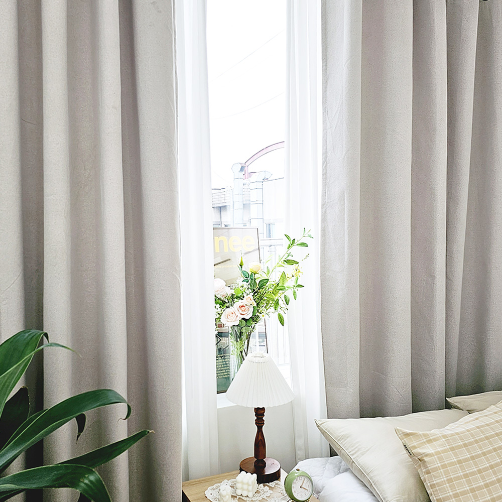 벽뚫지않는 암막커튼+힘센 압축봉 세트 모카베이지, 300x235cm(가로150cm2장)