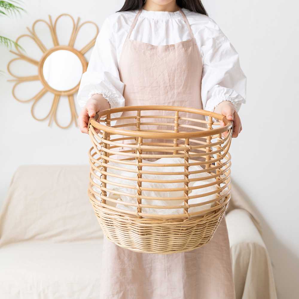 라탄바구니 가죽손잡이 수납 바스켓 정리 세탁 대형바구니 인형 빨래 담요