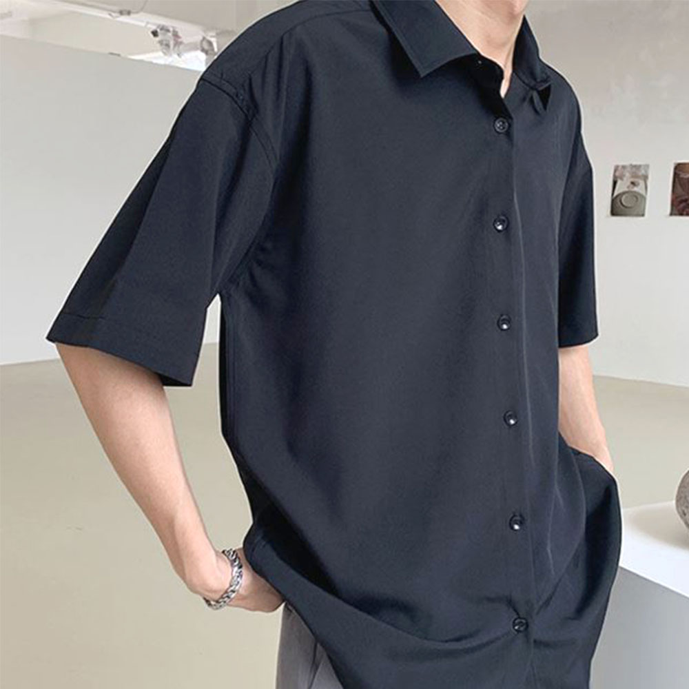 남자정장셔츠 남방 와이셔츠 오버핏 쿨 반팔 - 상품 이미지