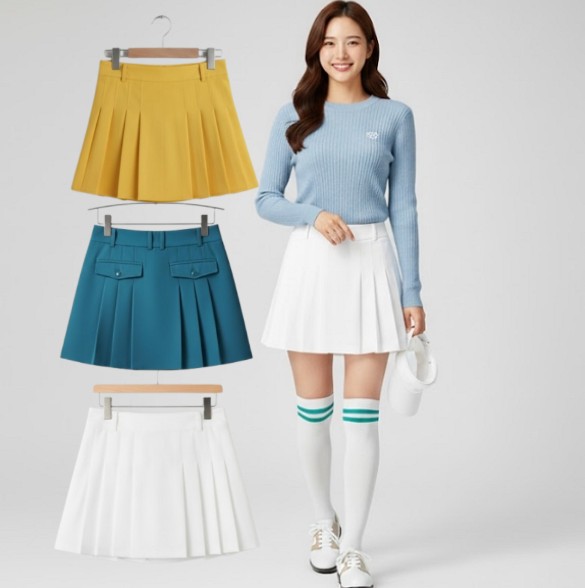 볼빅골프 여성 가을 플리츠 라운딩 필드룩 골프웨어 큐롯 스윙 스커트 - 상품 이미지