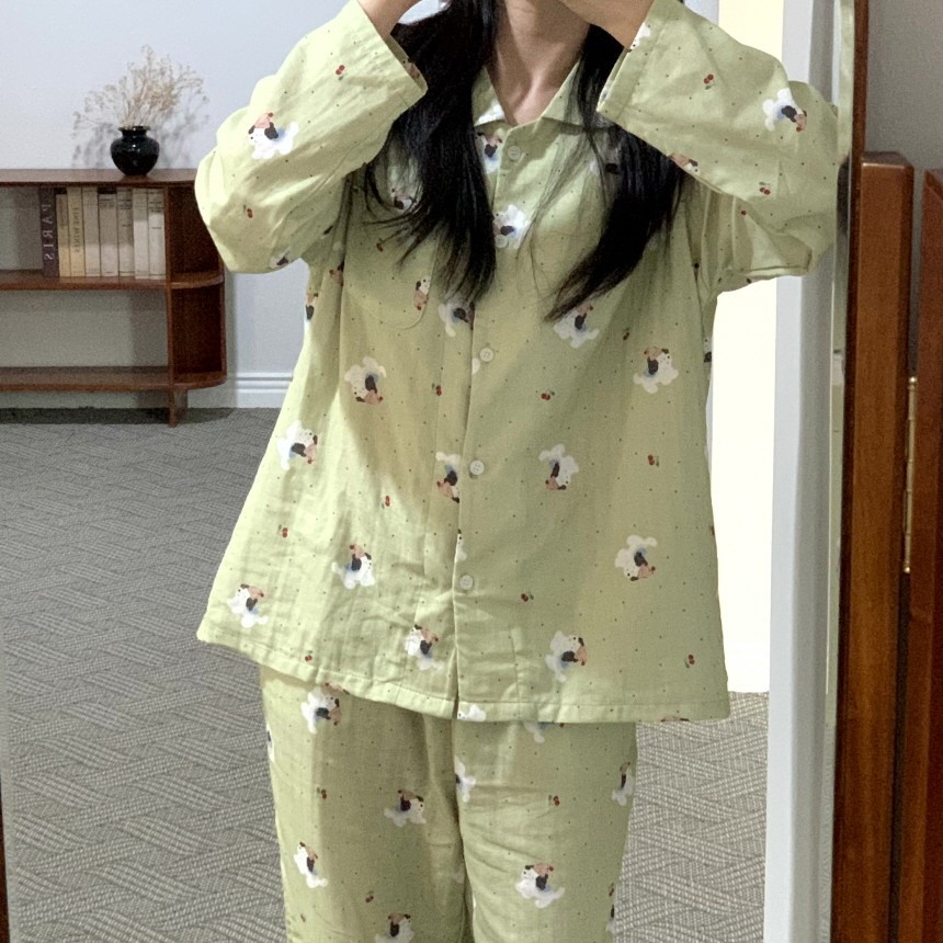 캡내장잠옷 누빔 쓰리피스 면 파자마파티 토마토 귀여운 홈웨어 - 상세 이미지 3