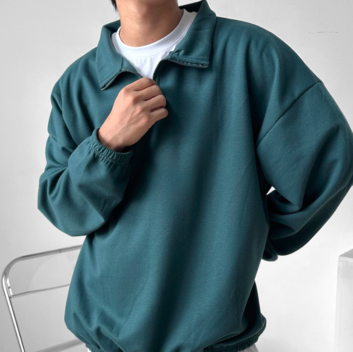 반집업맨투맨 남성오버핏 지퍼 카라맨투맨 - 상품 이미지