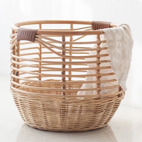 라탄바구니 가죽손잡이 수납 바스켓 정리 세탁 대형바구니 인형 빨래 담요