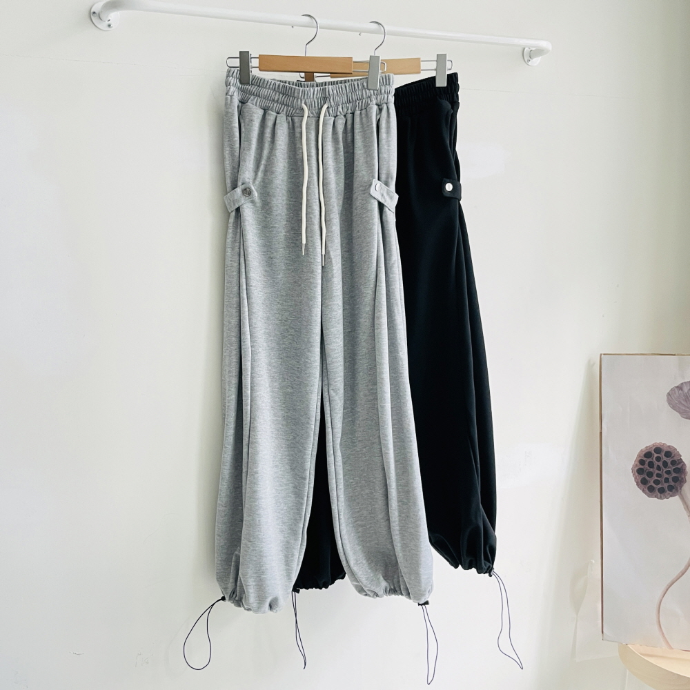 사이드 스냅 와이드팬츠 조거팬츠 여성 밴딩 트레이닝 바지 - 상세 이미지 5