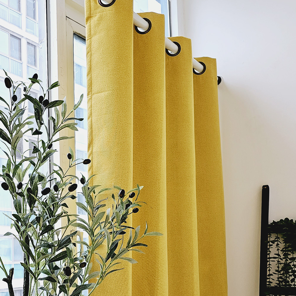 벽뚫지않는 암막커튼+힘센 압축봉 세트 버터옐로우, 300x235cm(가로150cm2장)