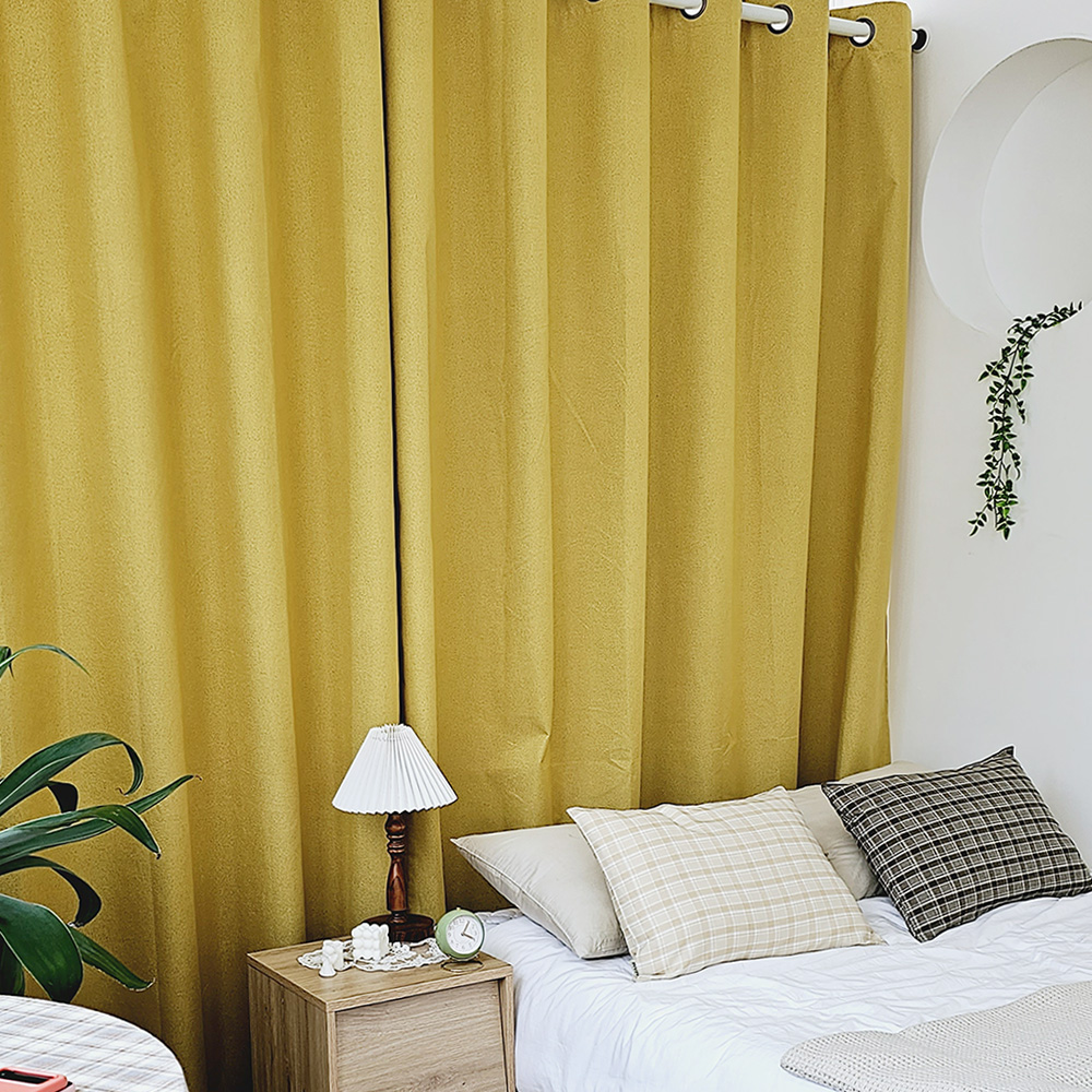 벽뚫지않는 암막커튼+힘센 압축봉 세트 버터옐로우, 300x235cm(가로150cm2장)