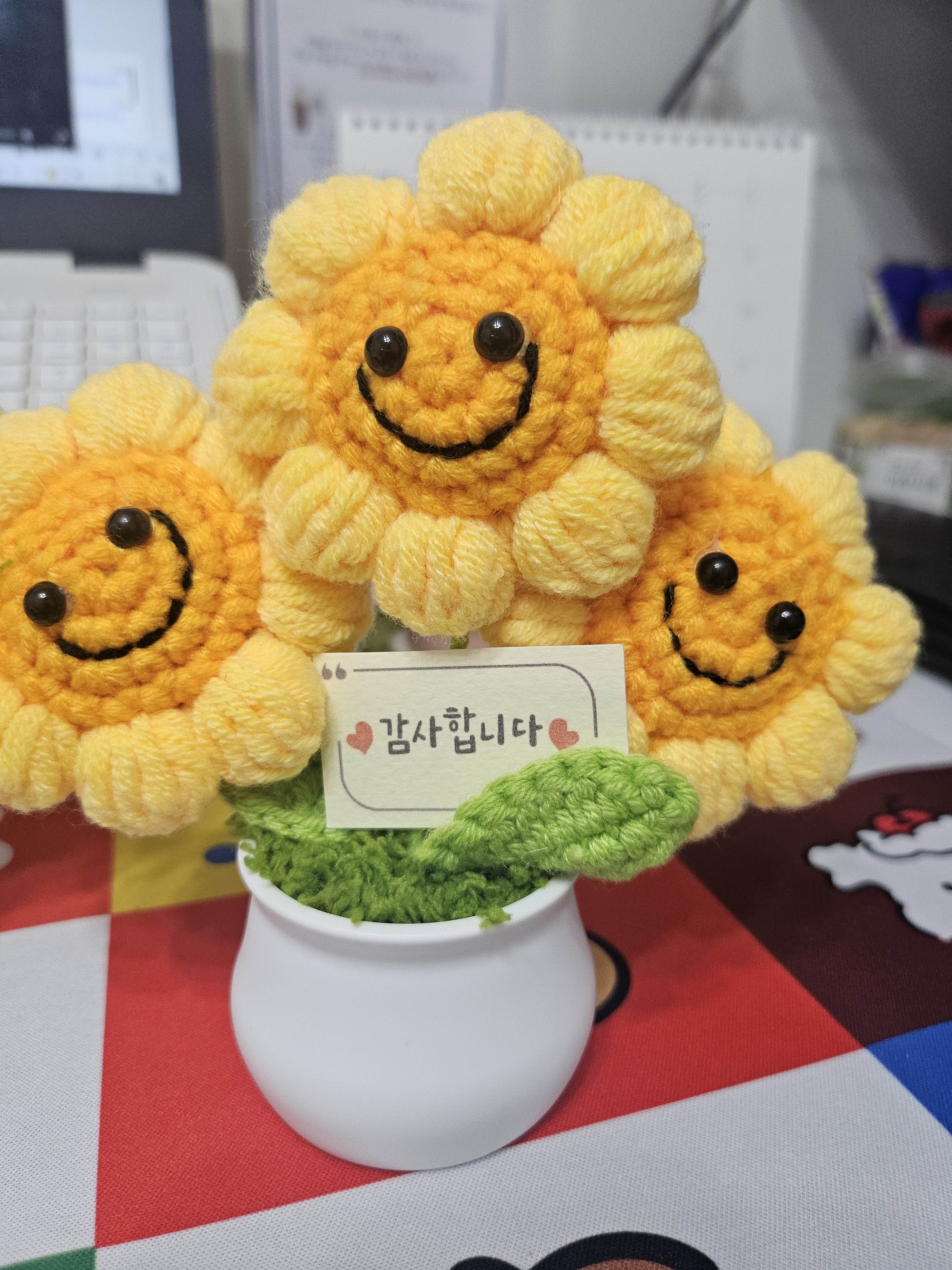 해바라기 뜨개화분 개업선물 손뜨개 데이지 현관인테리어소품 카페인테리어 뜨개꽃화분 포투나굿즈 이미지 8