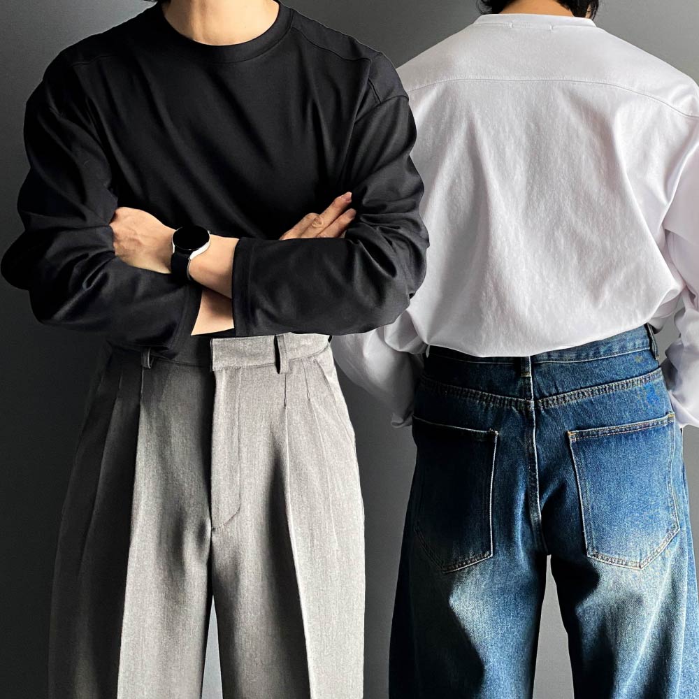남자 절개 흰색 면 티 라운드 어깨넓어보이는 고밀도 비침없는 데일리 이너티 - 상품 이미지