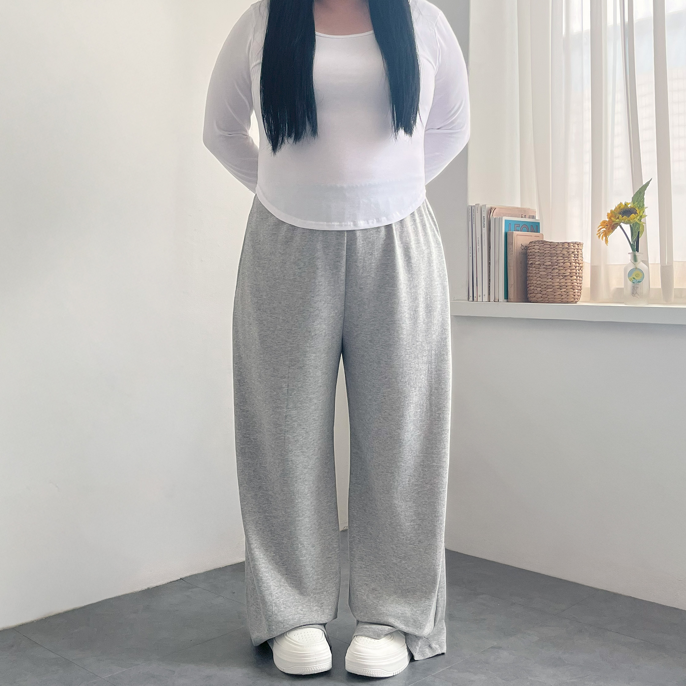 여성와이드트레이닝팬츠 신축성좋은 편한 여자통바지 키작녀 - 상세 이미지 5