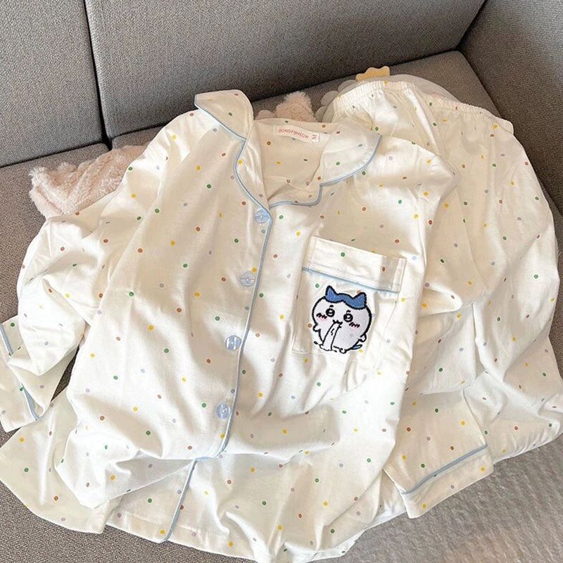 치이카와 잠옷 파자마 여성 여름 반팔 귀여운 홈웨어 캐주얼 먼작귀 우사기 하치와레 - 상품 이미지