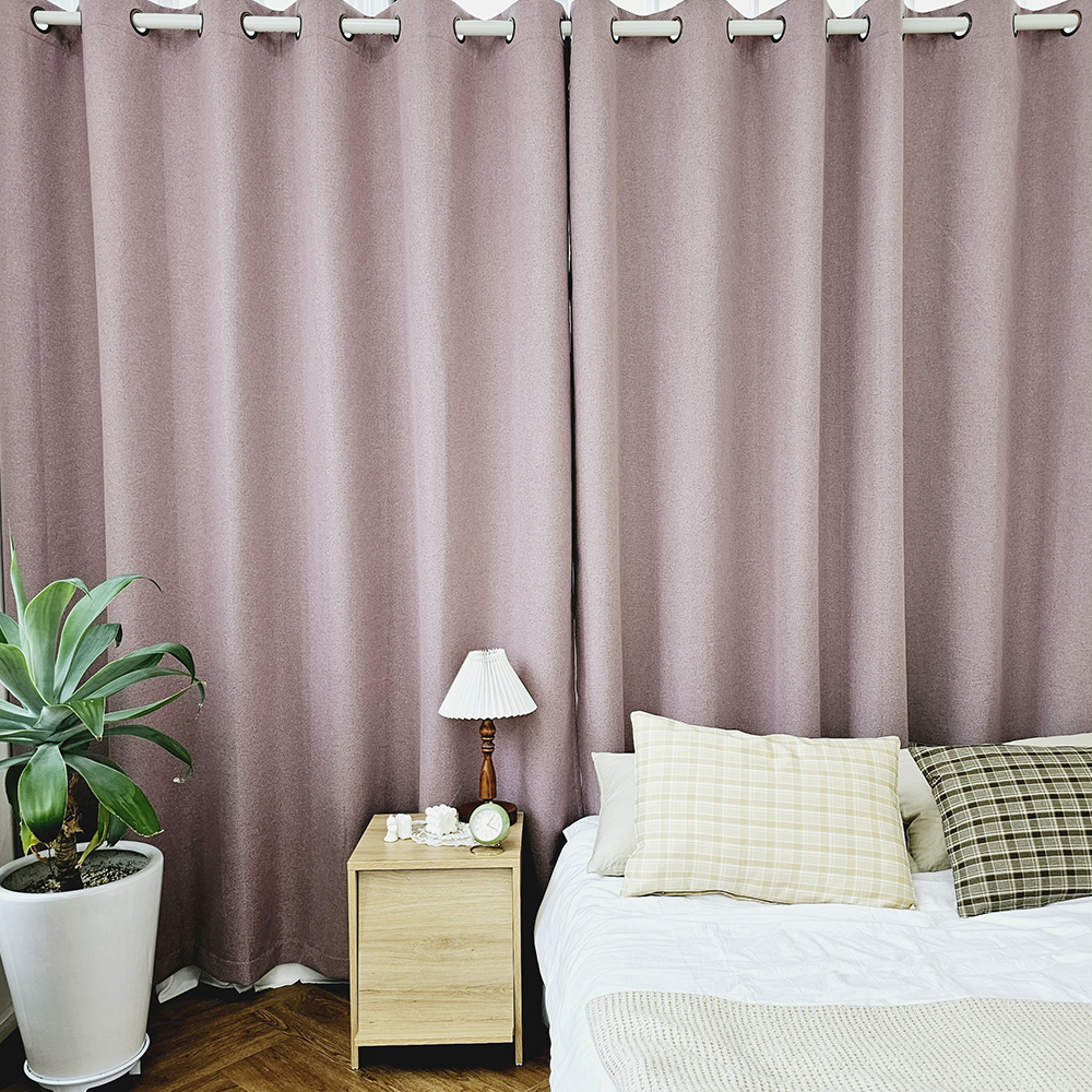 벽뚫지않는 암막커튼+힘센 압축봉 세트 핑크퍼플, 600x235cm(가로300cm2장)